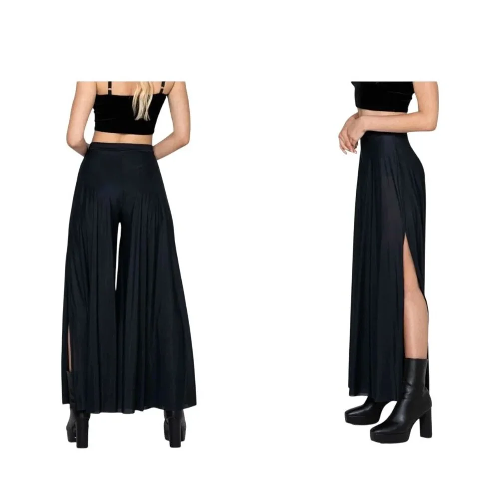 Blackmilk Black Wide-Leg High-Slit Maxi Pants - Picture 2 of 4